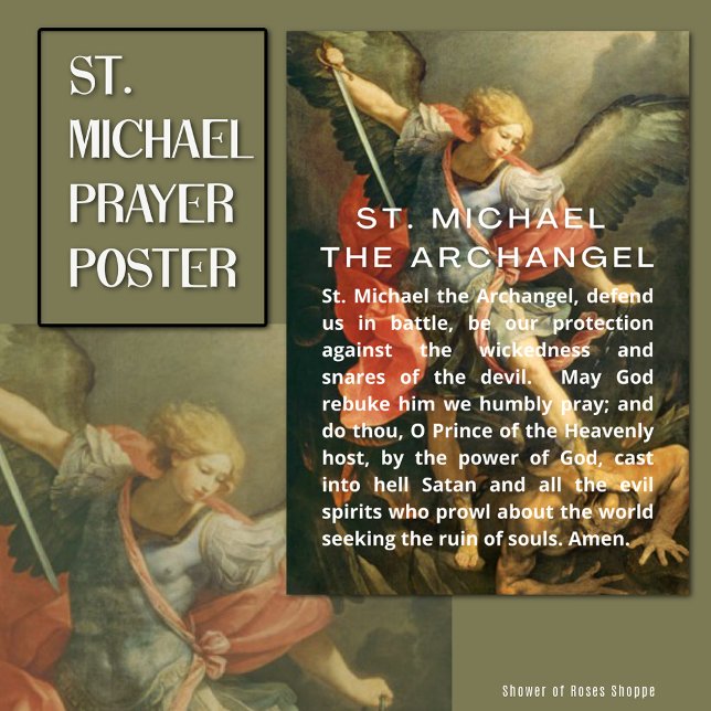 St. Michael Archangel Prayer med vit text Poster (Powerful traditional Catholic  prayer to St. Michael the Archangel)