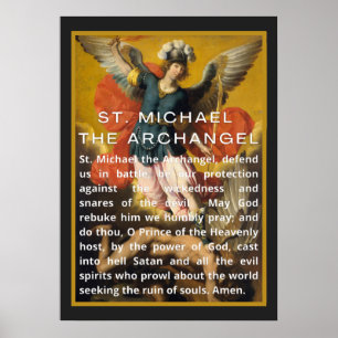 St. Michael Archangel Prayer med vit text Poster
