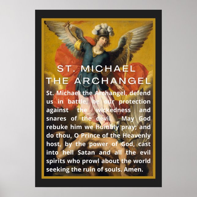 St. Michael Archangel Prayer med vit text Poster (Framsidan)