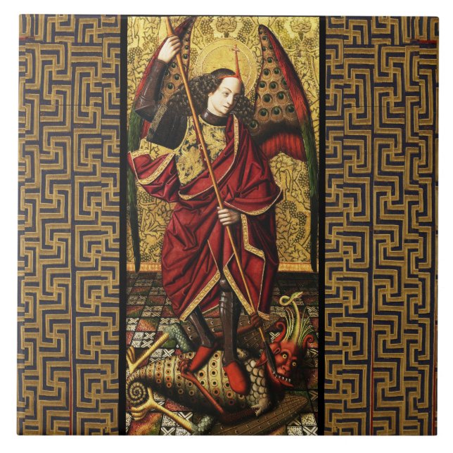 St. Michael Archangel som försvarar Djävulen Kakelplatta (Framsidan)