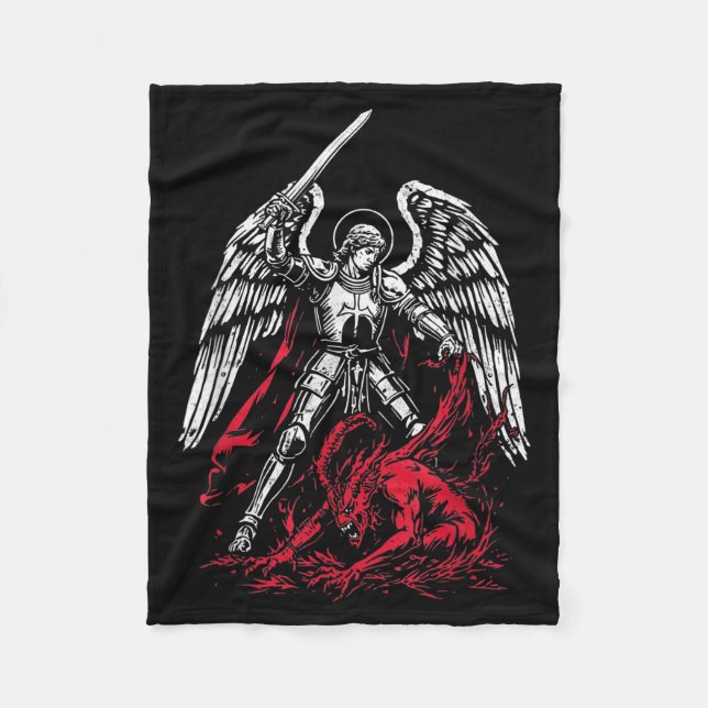 St Michael Ärkeängel Besegrar Satan Katolsk  Fleecefilt (Framsidan)