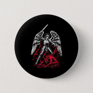 St Michael Ärkeängel Besegrar Satan Katolsk Knapp