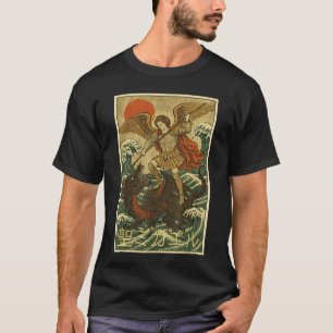 St Michael Ärkeängel Drak Japansk Stil Katolsk T Shirt