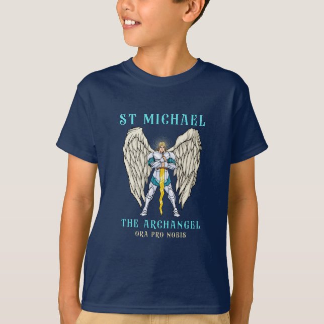 St Michael Ärkeängel Katolsk Bön Barn T-Shirt (Framsida)