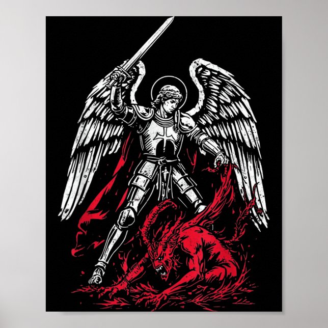 St Michael Ärkeängeln Besegrar Satan Katolsk  Poster (Framsidan)