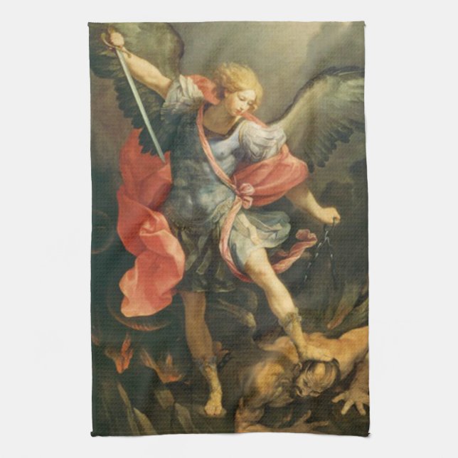 St Michael ärkeängeln som besegrar djävulen Kökshandduk (Vertikal)
