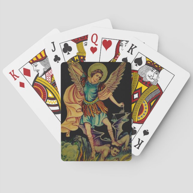 St Michael ärkeängeln som leker kort Casinokort (Baksidan)