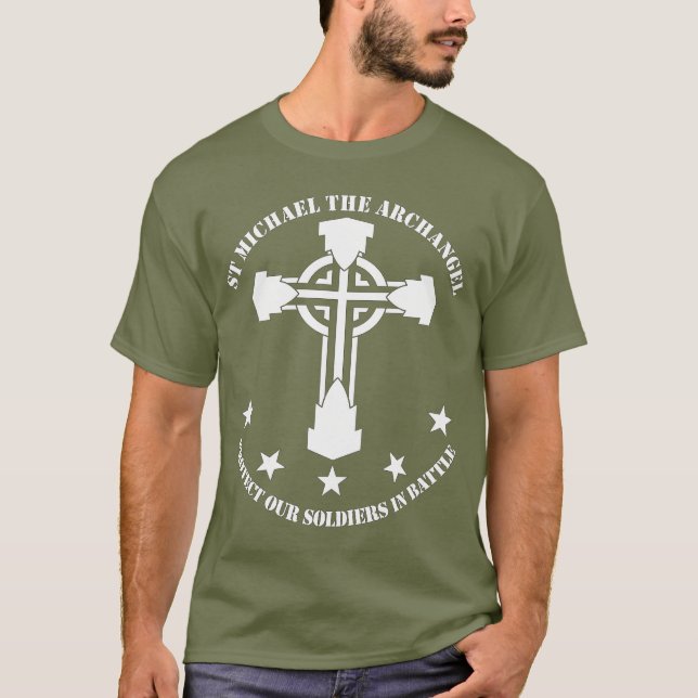 St Michael ärkeängeln - vit stencilerar Tee (Framsida)