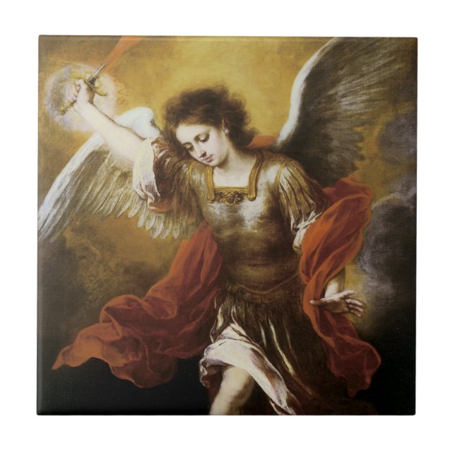 St Michael av Murillo belägger med tegel Kakelplatta (Framsidan)