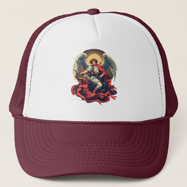 St Michael Besegrar Djävulen Lastbilschaufför Keps (Framsida)