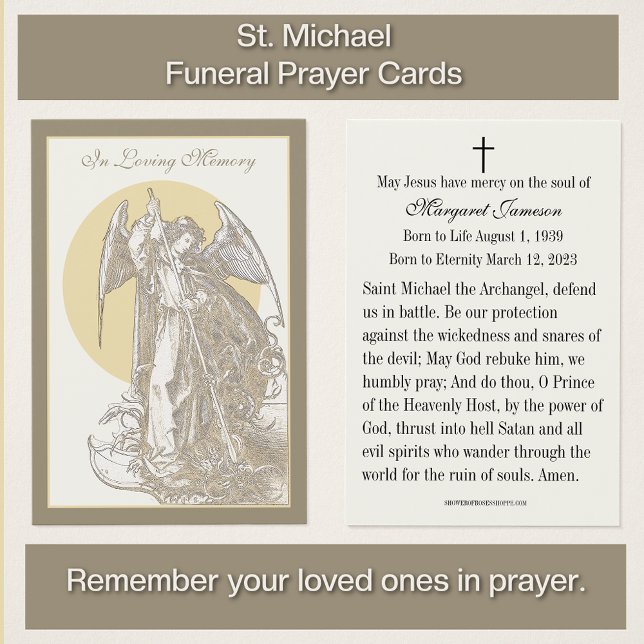 St. Michael Catholique Funeral Memorial Heliga Car Visitkort (Remember your loved ones in prayer with our St. Michael Funeral Memorial prayer cards. )