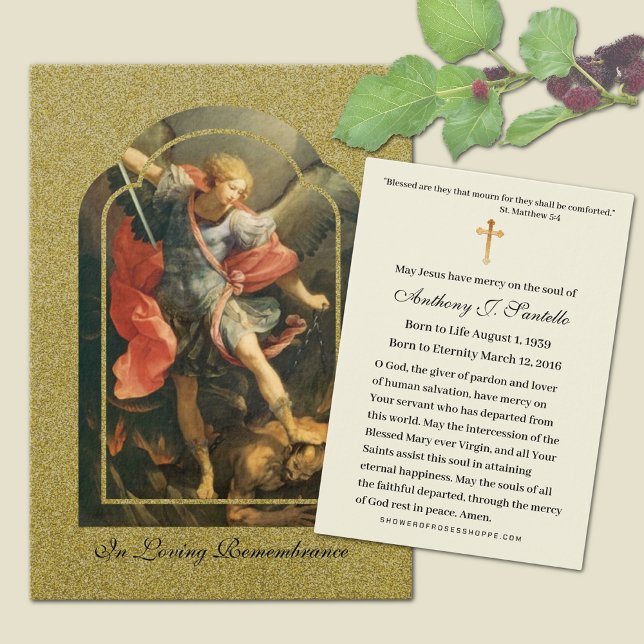 St. Michael Catholique Funeral Memorial Heliga Car Visitkort (Traditional Catholic Funeral Memorial Prayer Card with St. Michael the Archangel)