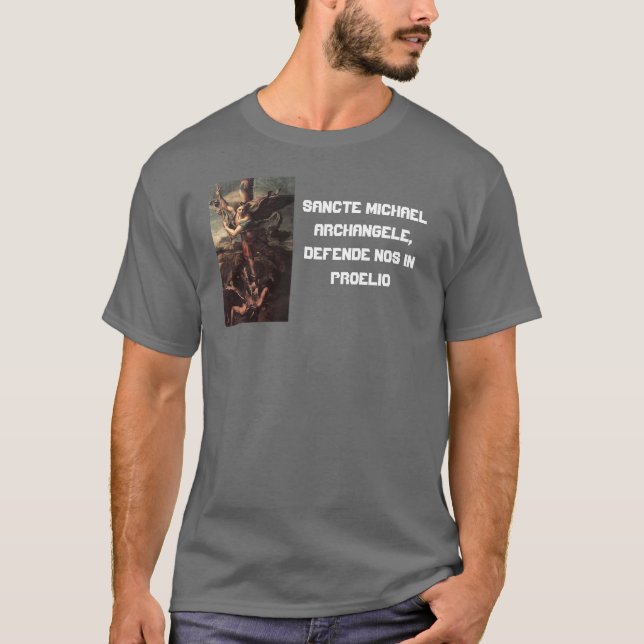 St. Michael Classic Art Latin Prayer T Shirt (Framsida)