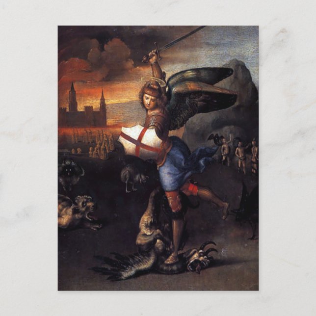 St Michael & Dragon Raphael Postcard Vykort (Framsida)