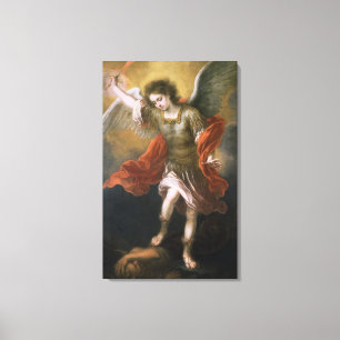 St Michael landsförvisar djävulen till avgrunden Canvastryck
