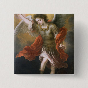 St Michael landsförvisar djävulen till avgrunden Knapp