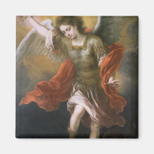 St Michael landsförvisar djävulen till avgrunden Magnet