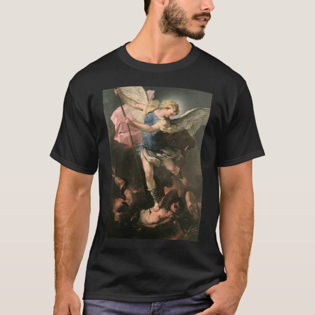 St Michael Luca Giordano (Fa-Presto) Tee Shirt (Framsida)