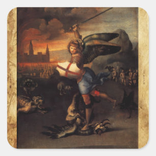 St Michael och Dragon ,Brown Parchment Fyrkantigt Klistermärke