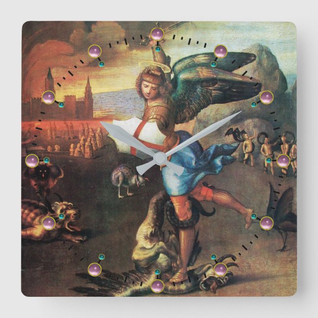 St Michael och Dragon Fyrkantig Klocka (Framsida)