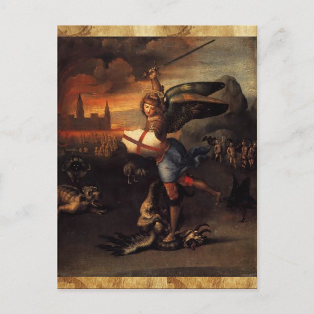 St Michael och Dragon Prayer Card Vykort (Framsida)