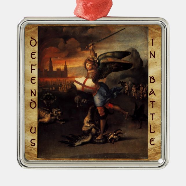 St Michael och Dragon Prayer Julgransprydnad Metall (Framsidan)