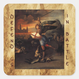 St Michael och draken, brun parchment Fyrkantigt Klistermärke