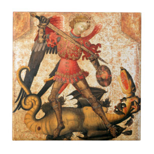St Michael och draken (det 15th århundradet) Kakelplatta