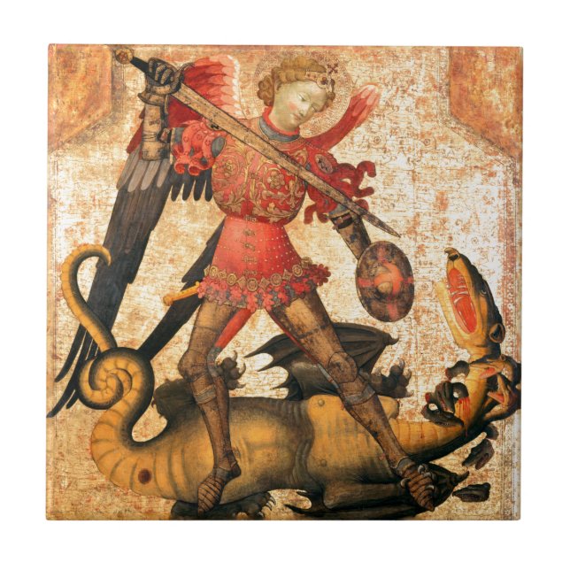 St Michael och draken (det 15th århundradet) Kakelplatta (Framsidan)