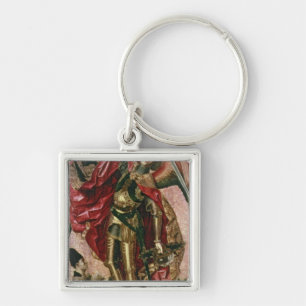 St Michael och draken Fyrkantig Silverfärgad Nyckelring