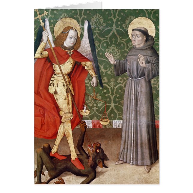 St Michael och St Francis av Assisi, c.1480 Hälsningskort (Framsidan)
