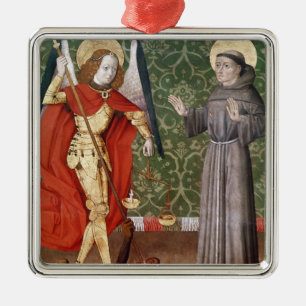 St Michael och St Francis av Assisi, c.1480 Julgransprydnad Metall