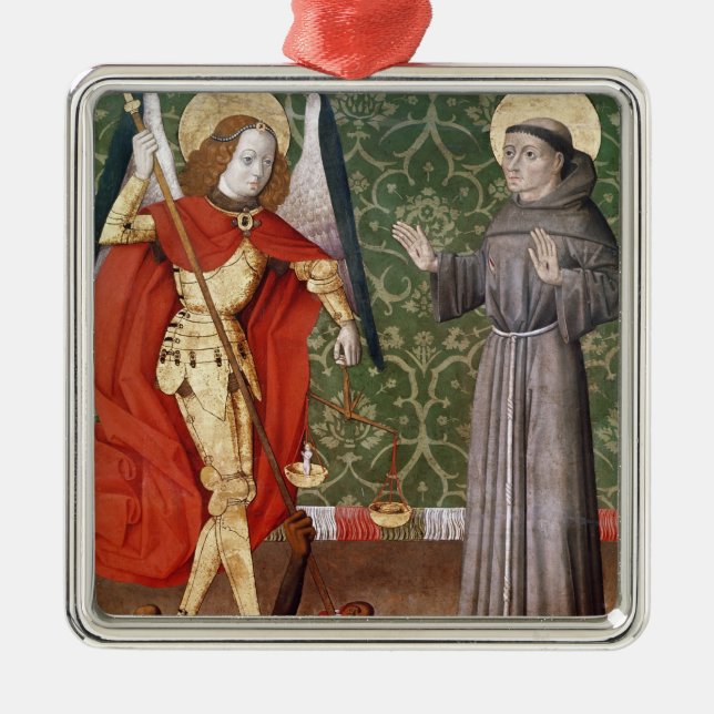 St Michael och St Francis av Assisi, c.1480 Julgransprydnad Metall (Framsidan)