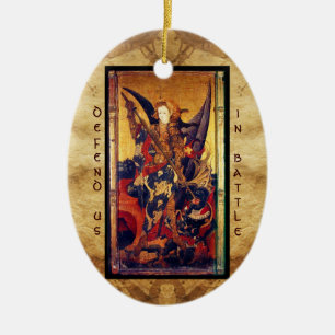 St Michael som besegrar djävulenbönen Julgransprydnad Keramik