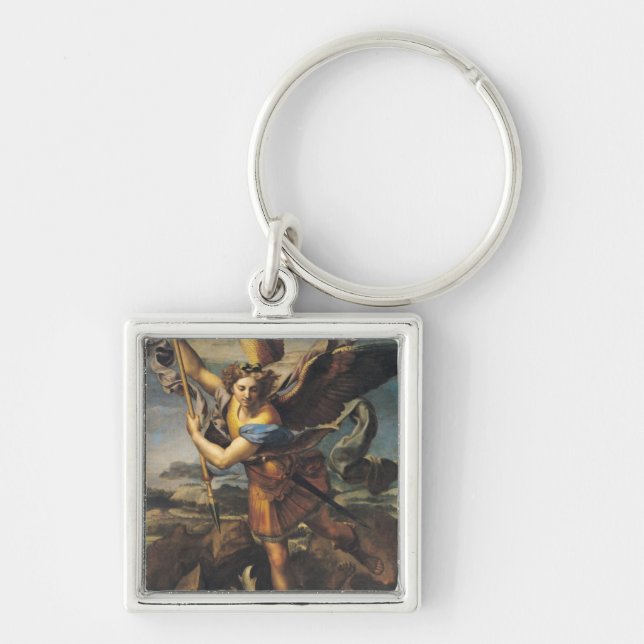 St Michael som förkrossar demonen, 1518 Fyrkantig Silverfärgad Nyckelring (Framsidan)