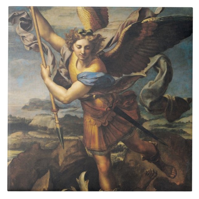 St Michael som förkrossar demonen, 1518 Kakelplatta (Framsidan)