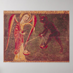 St Michael som väger Souls, från en altarpiece Poster