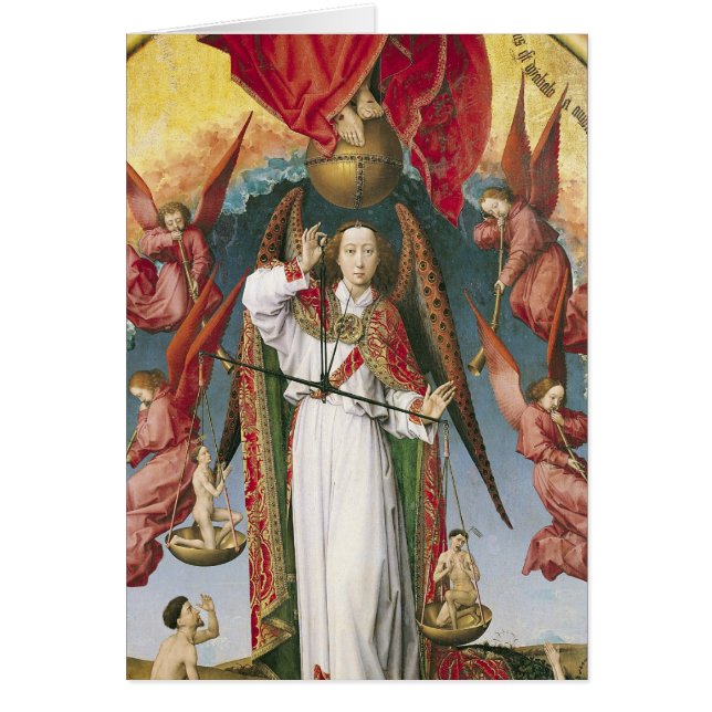 St Michael som väger soulsna Hälsningskort (Framsidan)