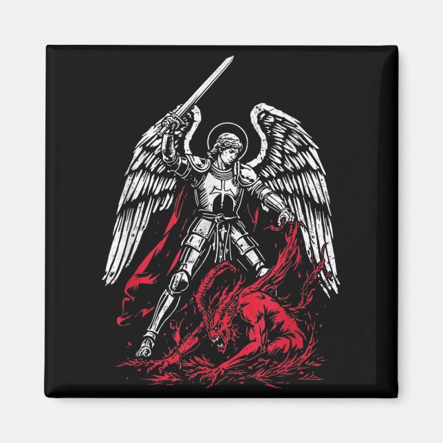 St Michael The Archangel Defeats Satan Catholic  Magnet (Framsidan)