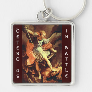 St. Michael the Archangel Fyrkantig Silverfärgad Nyckelring