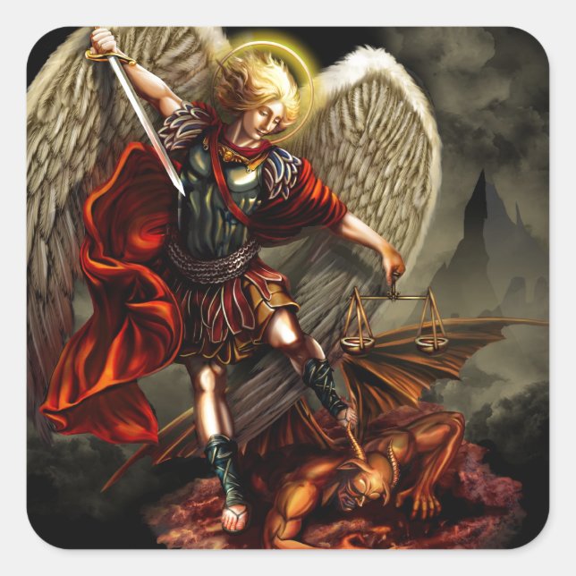 St. Michael the Archangel Fyrkantigt Klistermärke (Framsida)