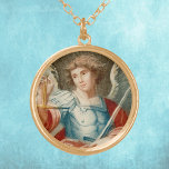 St. Michael the Archangel (M 010) Guldpläterat Halsband<br><div class="desc">Image Kredit (M 010): Antique vignette of St. Michael the Archangel, 1800-talets färgad engrave, original publisher okänd, från designerns privata samling av religiösa ephemera. Stort i pansar och på sig ett svärd håller St. Michael en gyllene , en anspelning på hans roll som hjälpreda i den senaste domen. Feast: 29...</div>