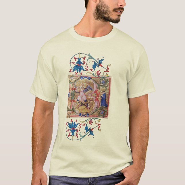St. Michael the Archangel Monogram Antique Miniatu T-shirt (Framsida)