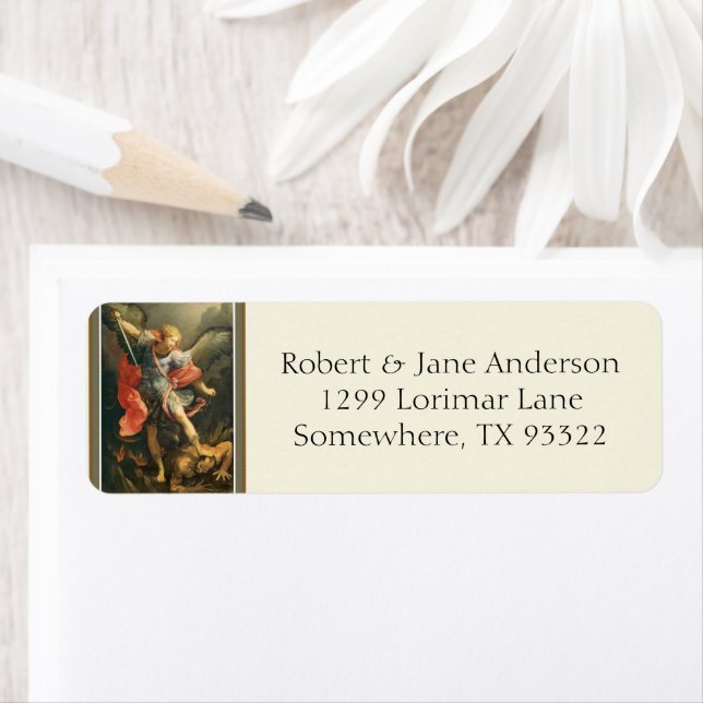 St. Michael the Archangel Religiösa Returadress Etikett (Insitu)