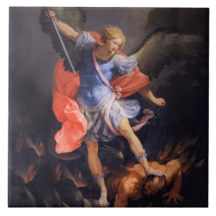 St Michael The Archangel Saint Angel Blue Reni Kakelplatta