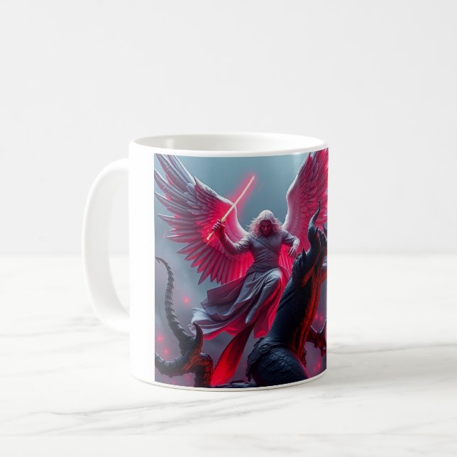 St. Michael the Archangel Slays Satan Coffee Kopp (Framsida vänster)