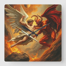 St Michael the Archangel Slays the Djävulen Clock Fyrkantig Klocka