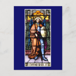 St. Michael The Archangel Stached Glass Window Vykort