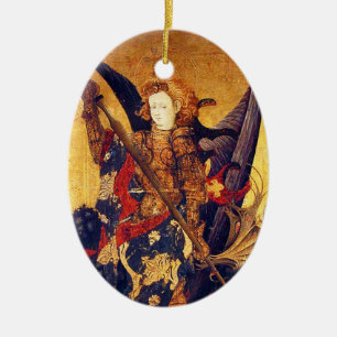 St. Michael Vanquishing Djävulen som Medieval Knig Julgransprydnad Keramik