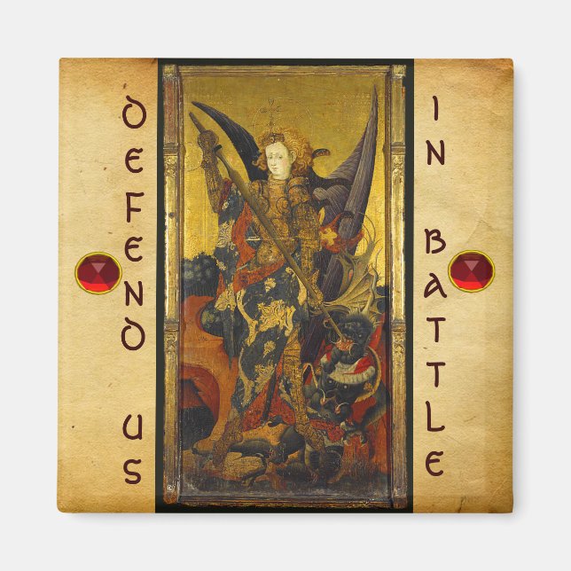 St. Michael Vanquishing Djävulen som Medieval Knig Magnet (Framsidan)